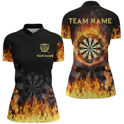 Personalized 3D Fire Flame Darts Quarter Zip Shirt Custom Cool Darts Team Jersey For Women LDT0739
