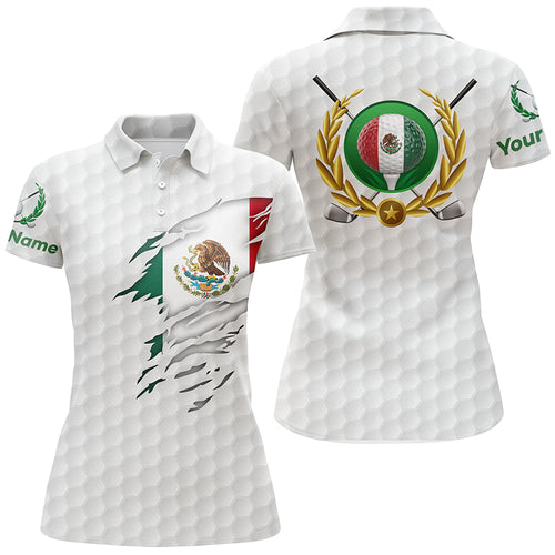 Mexican Flag White Golf Pattern Polo Shirt Patriotic Golf Shirt For Women Mexico Golf Gifts LDT0430