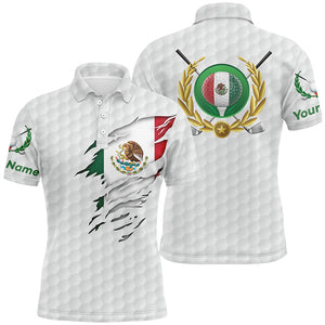 Mexican Flag White Golf Pattern Mens Polo Shirt Patriotic Golf Shirt For Men Mexico Golf Gifts LDT0430