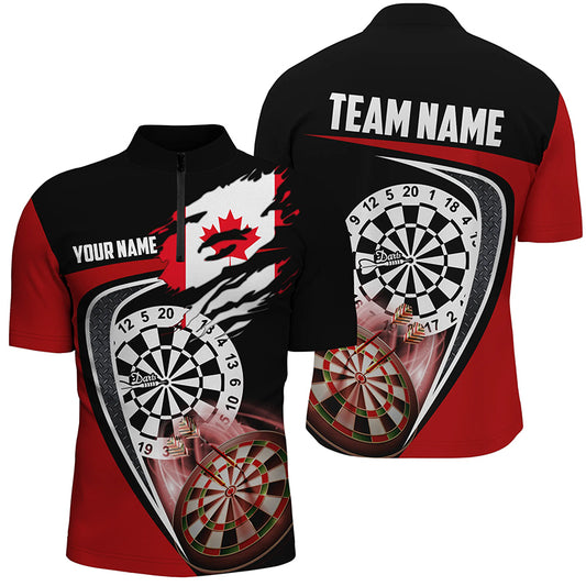 Black Red Canadian Flag Darts Quarter Zip Shirt Custom Patriotic Dart Jerseys For Men LDT1387