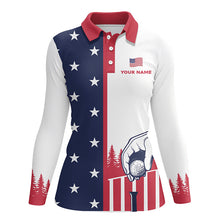 Load image into Gallery viewer, Women American Flag Polo Shirts Custom Name Patriotic Shirt Funny Golf Shirts For Women LDT0002