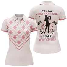 Load image into Gallery viewer, You Say Girls Cant Golf I Say Watch Me Women Polo Shirt Light Pink Argyle Golf Shirt For Her LDT0011