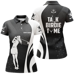 Talk Birdie To Me Black White Golf Polo Shirts Custom Geometric Cool Golf Shirts For Women LDT0770