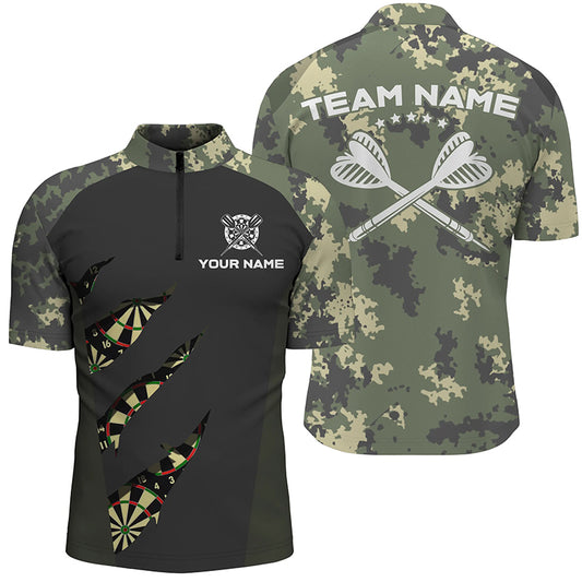 Green Camo Darts Quarter Zip Shirt Custom Camouflage Darts Shirt For Women Dart Team Jersey LDT0778