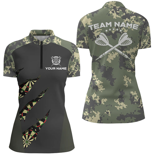 Green Camo Darts Quarter Zip Shirt Custom Camouflage Women Darts Shirt Darts Team Jersey LDT0778
