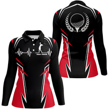 Load image into Gallery viewer, Black Red Womens Golf Polo Shirts, Personalized Heartbeat Golf Shirts For Women, Golf Gifts LDT0207
