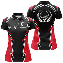 Load image into Gallery viewer, Black Red Womens Golf Polo Shirts, Personalized Heartbeat Golf Shirts For Women, Golf Gifts LDT0207