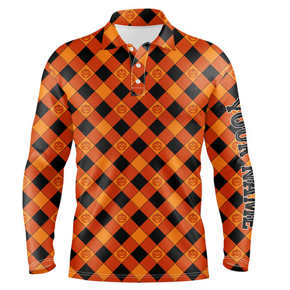 Halloween Pumpkin Seamless Orange Golf Polo Shirts Custom Name Golf Shirts For Men Golf Gifts LDT0482