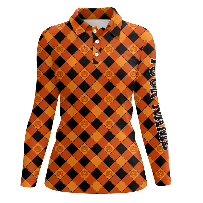 Halloween Pumpkin Seamless Orange Golf Polo Shirt Custom Name Golf Shirts For Women Golf Gift LDT0482