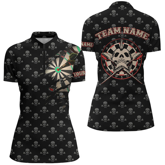 Personalized Darts Skull Crossed Pattern Quarter-Zip Shirts Scary Dart Jerseys For Women LDT0488