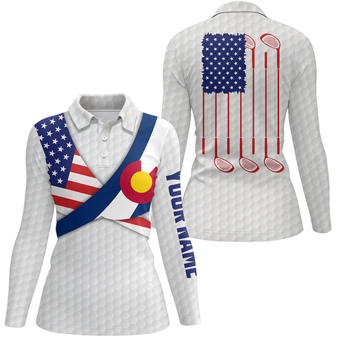 Colorado Flag White Golf Pattern Womens Polo Shirt Patriotic Golf Shirts For Women Golf Gifts LDT0784