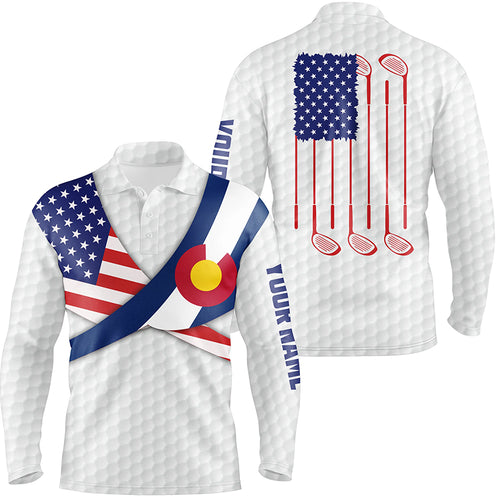 Colorado Flag White Golf Pattern Mens Polo Shirt Patriotic Golf Shirts For Men Golf Gifts LDT0784
