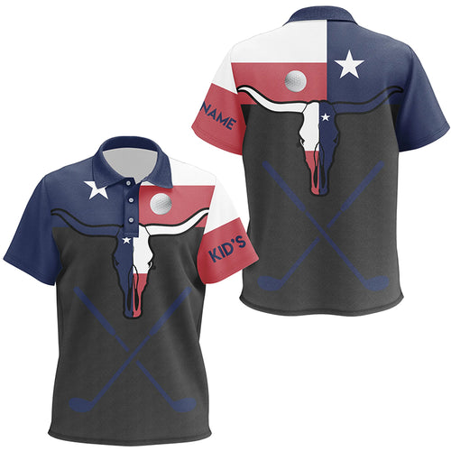 Golf Texas Longhorn Skull Kids Polo Shirts Texas Flag Golf Shirts For Kid Best Unisex Golf Gifts LDT0015