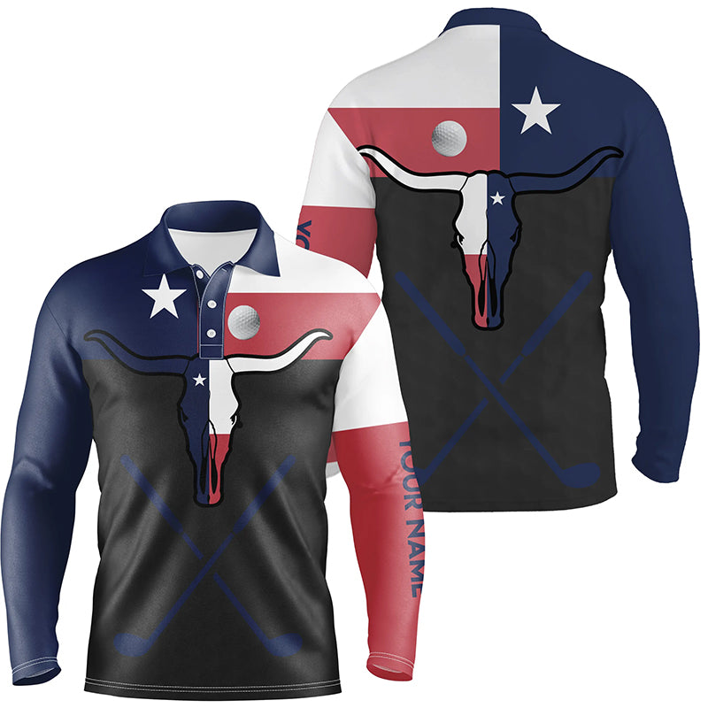 Golf Texas Longhorn Skull Polo Shirt, Texas Flag Golf Shirts For Men, Best Male Golf Gifts LDT0015