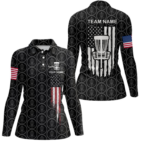 Retro American Flag Disc Golf Polo Shirt Custom Patriotic Golf Shirts For Women Golf Gifts LDT0794