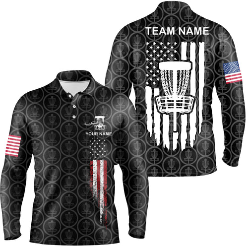 Retro American Flag Disc Golf Mens Polo Shirt Custom Patriotic Golf Shirts For Men Golf Gifts LDT0794