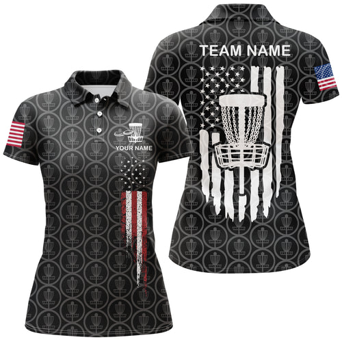 Retro American Flag Disc Golf Polo Shirt Custom Patriotic Golf Shirts For Women Golf Gifts LDT0794