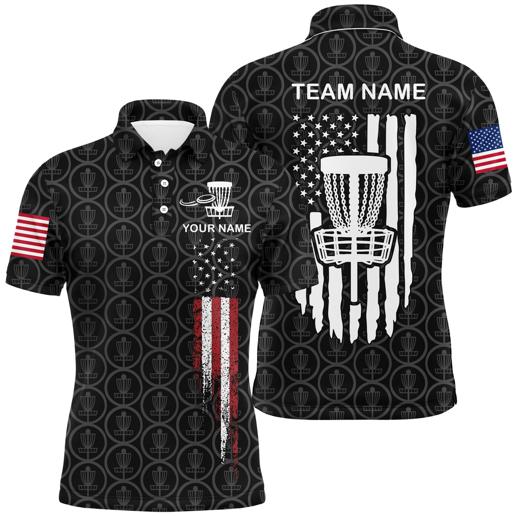 Retro American Flag Disc Golf Mens Polo Shirt Custom Patriotic Golf Shirts For Men Golf Gifts LDT0794