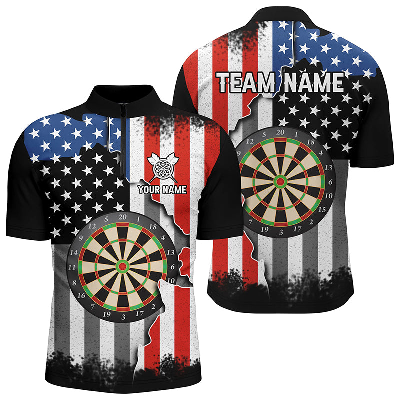 Ripped Retro Us Flag Darts Quarter Zip Shirt Custom Patriotic Mens Darts Shirt Dart Jersey LDT1438