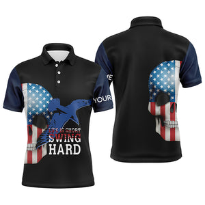 Life Is Short Swing Hard American Flag Skull Albatross Mens Polo Shirt Golf Shirt For Men Golf Gift LDT0027