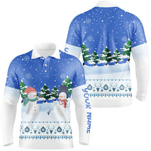 Load image into Gallery viewer, Snowman Blue Christmas Mens Golf Polo Shirt Custom Golf Shirts For Men Winter Holiday Golf Gifts LDT0498