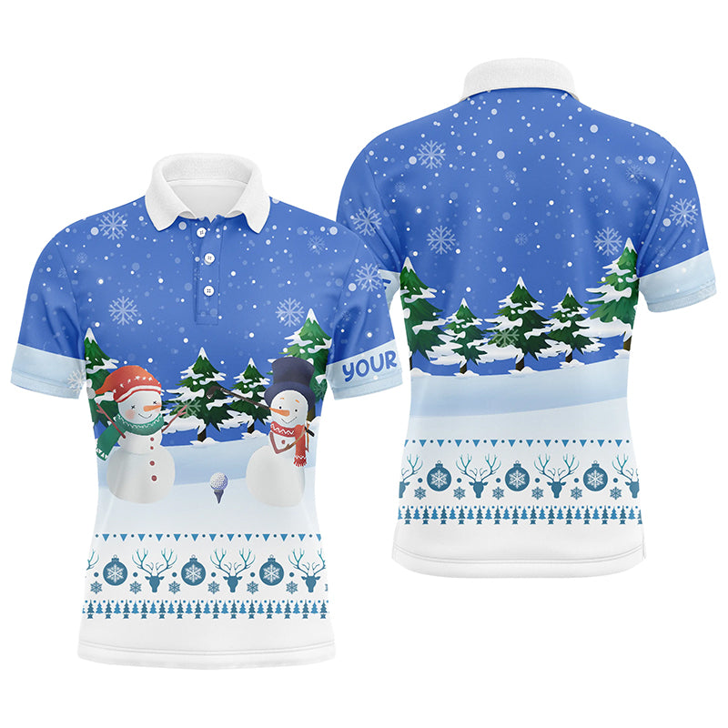 Snowman Blue Christmas Mens Golf Polo Shirt Custom Golf Shirts For Men Winter Holiday Golf Gifts LDT0498