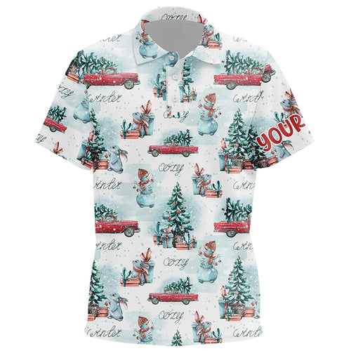 Watercolor Snowmen Christmas Trees Kids Golf Polo Shirt Custom Cozy Christmas Golf Shirts For Kid LDT0807