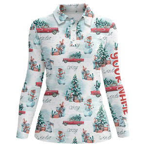 Watercolor Snowmen Christmas Tree Golf Polo Shirt Custom Cozy Christmas Golf Shirts For Women LDT0807