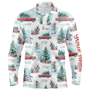 Watercolor Snowmen Christmas Trees Mens Golf Polo Shirt Custom Cozy Christmas Golf Shirts For Men LDT0807