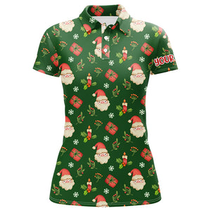 Watercolor Christmas Santa Gifts Green Golf Polo Shirts Custom Funny Golf Shirts For Women LDT0811