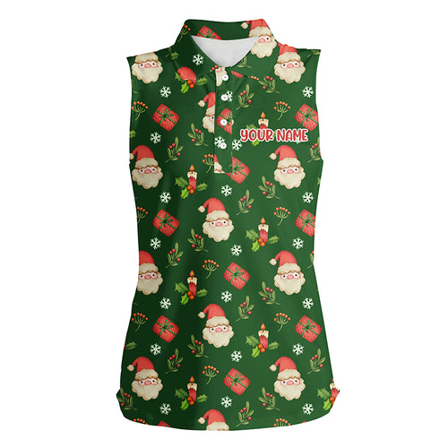 Watercolor Christmas Santa Gifts Green Womens Sleeveless Polo Shirt Custom Funny Golf Shirt For Women LDT0811