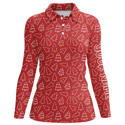 Christmas Trees Womens Red Golf Polo Shirts Custom Name Cool Golf Oufits For Women Golf Gifts LDT0813