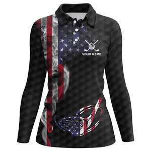 Smoky American Flag Womens Golf Polo Shirts Custom Patriotic Golf Tops For Women Golf Pattern LDT1037