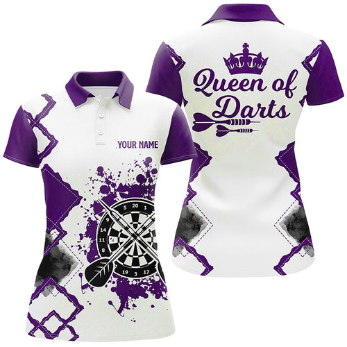 Queen Of Darts Purple White Womens Darts Polo Shirt Customized Darts Jersey For Women LDT1222