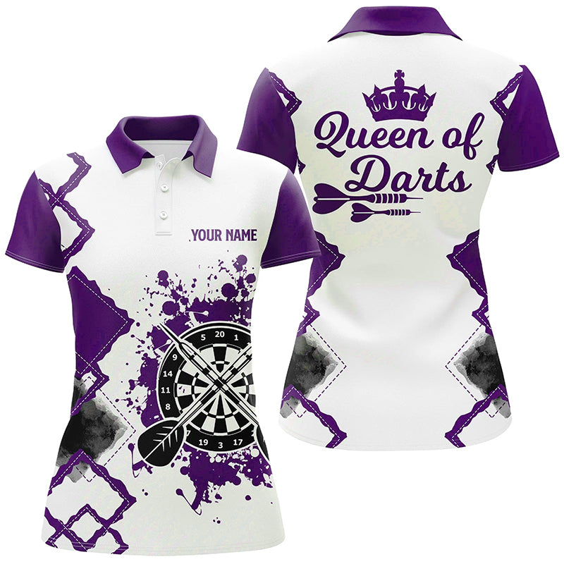 Queen Of Darts Purple White Womens Darts Polo Shirt Customized Darts Jersey For Women LDT1222