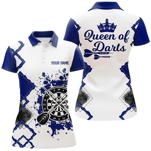 Queen Of Darts Blue White Womens Darts Polo Shirt Customized Darts Jersey For Women LDT1223