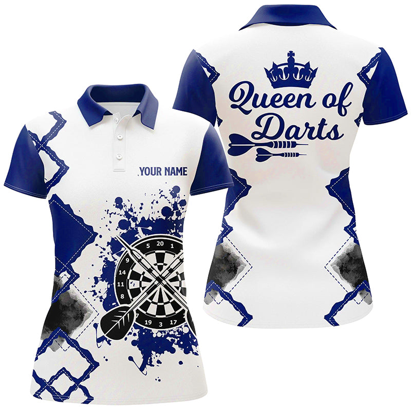 Queen Of Darts Blue White Womens Darts Polo Shirt Customized Darts Jersey For Women LDT1223