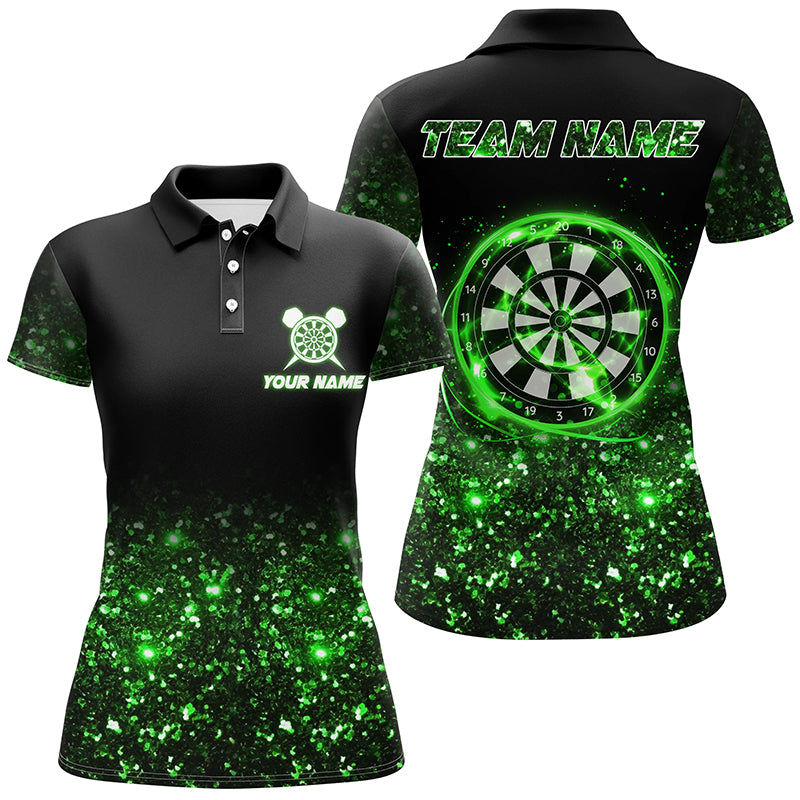 Black Green Light Womens Darts Polo Shirt Custom Darts Shirt For Women ...