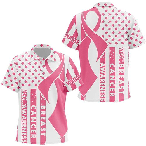 Breast Cancer Awareness White Pink American Flag Ribbon Unisex Kids Golf Polos Patriotic Golf Tops LDT0506