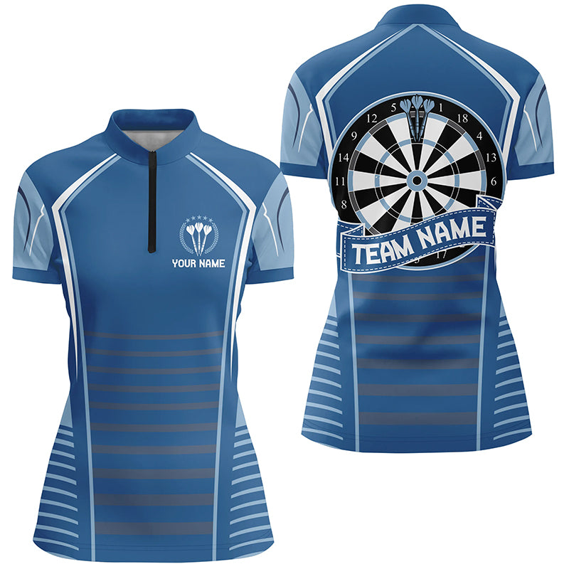 Personalized Darts Blue Womens Quarter Zip Shirt Custom Darts Shirt For Women Dart Jerseys LDT0822