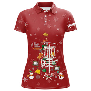 Personalized Disc Golf Basket Red Christmas Polo Shirt Custom Cool Disc Golf Gifts For Women LDT0827