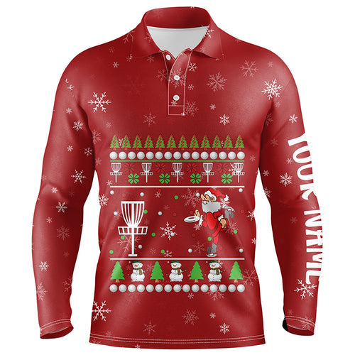Customized Santa Playing Disc Golf Red Christmas Mens Polo Shirt Cool Disc Golf Gifts For Men LDT0829