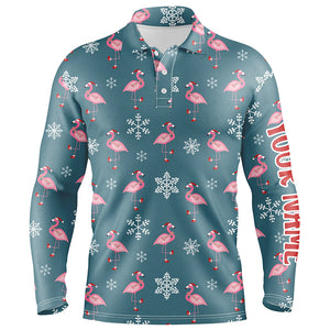 Cute Pink Flamingo Wearing Santa Hat Christmas Golf Mens Polo Shirt Custom Golf Gifts For Men LDT0831