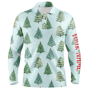 Watercolor Christmas Trees Seamless Pattern Mens Golf Polo Shirts Funny Golf Tops For Men LDT0834