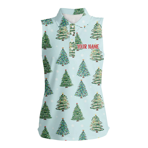 Watercolor Christmas Trees Seamless Pattern Womens Sleeveless Polo Shirt Funny Golf Tops For Women LDT0834