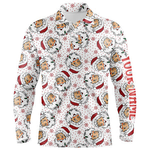 Vintage Cartoon Santa Claus With Snow Christmas Mens Golf Polo Shirt Custom Cute Mens Golf Tops LDT0835