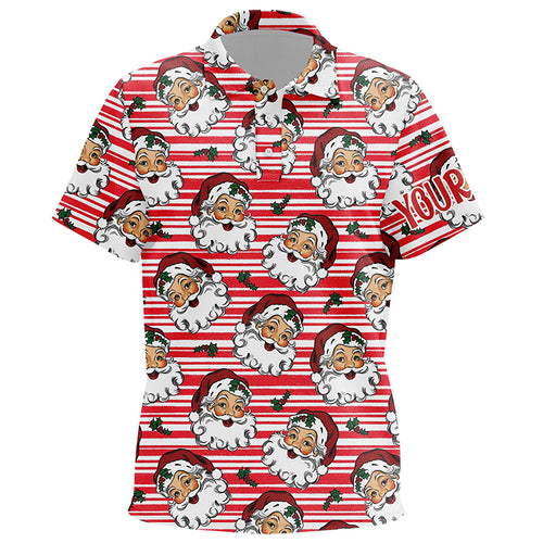 Vintage Cartoon Santa Claus With Holly Christmas Golf Kids Polo Shirt Custom Cute Kid Golf Tops LDT0836