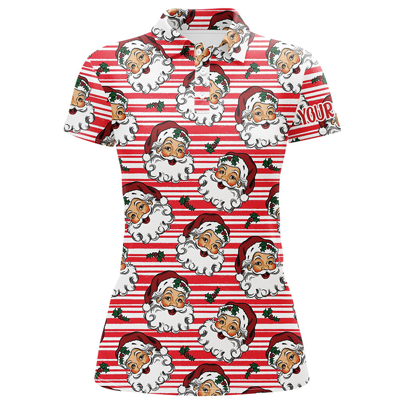 Vintage Cartoon Santa Claus With Holly Christmas Golf Polo Shirt Custom Cute Womens Golf Tops LDT0836