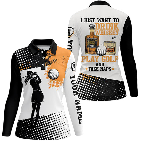 I Want To Drink Whiskey And Play Golf Custom Name Polo Golf Shirts For Women, Cool Golf Gifts LDT0226