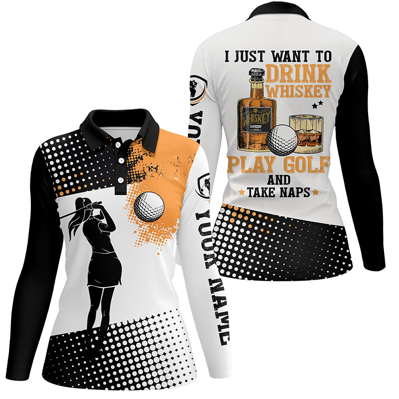 I Want To Drink Whiskey And Play Golf Custom Name Polo Golf Shirts For Women, Cool Golf Gifts LDT0226